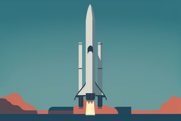 Fototapeta premium Flat illustration of a rocket. Generative AI.