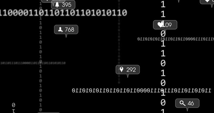 Animation of binary coding, icons and data processing