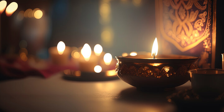 Diwali, Hindu festival of lights celebration. Diya oil lamps