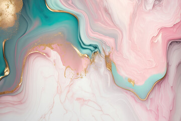 Pink, green and gold marble background. Liquid marble texture. Pastel marble wallpaper.