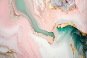 Pink, green and gold marble background. Liquid marble texture. Pastel marble wallpaper.