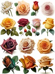 Set of different colorful roses