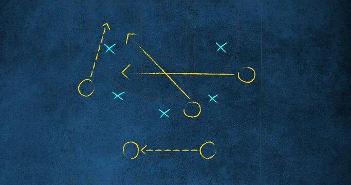 Animation of football game strategy plan against textured blue background