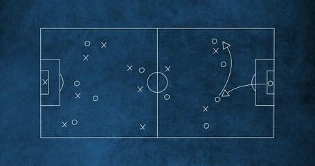 Animation of football game strategy plan against textured blue background