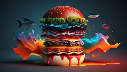 Create Your Perfect Burger: Endless Possibilities in Our Illustrations. AI Generative.