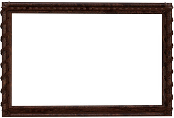 wooden picture frame decorated with simple baroque style ornaments as transparent png file.