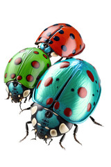 Fototapeta premium isolated MULTICOLOR ladybugS, spring, illustration, transparent background, png, generative ai