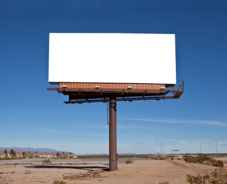 Large blank billboard with desert background and center cut out.  