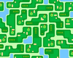 Golf course layout seamless pattern. Top view of vector map color illustration