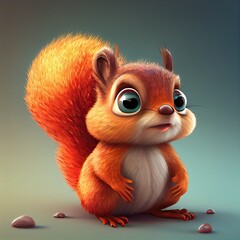 funny cute 3D cartoon squirrel, generative ai