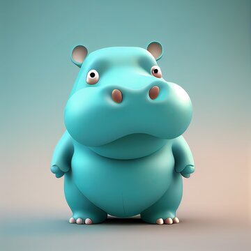 funny cute 3D cartoon hippopotamus, generative ai