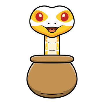 Cute albino ball python snake cartoon inside the sack