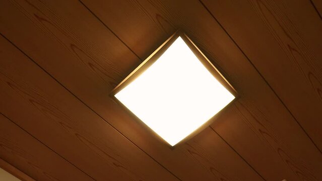 和室の天井に取り付けられた四角形の照明器具
