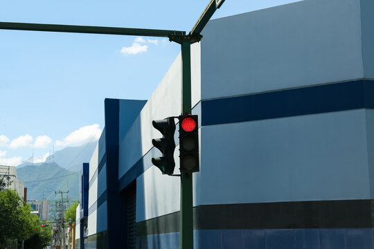 Traffic lights on city street. Road rules