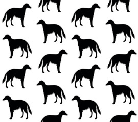 Vector seamless pattern of hand drawn russian borzoi dog silhouette isolated on white background