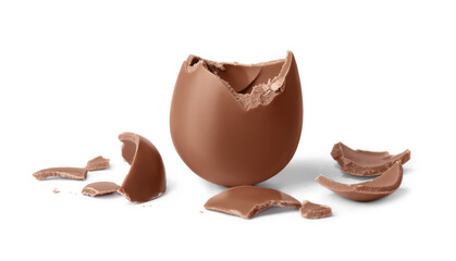 Tasty broken chocolate egg isolated on white