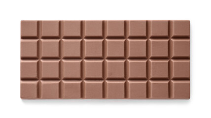 Delicious milk chocolate bar isolated on white, top view