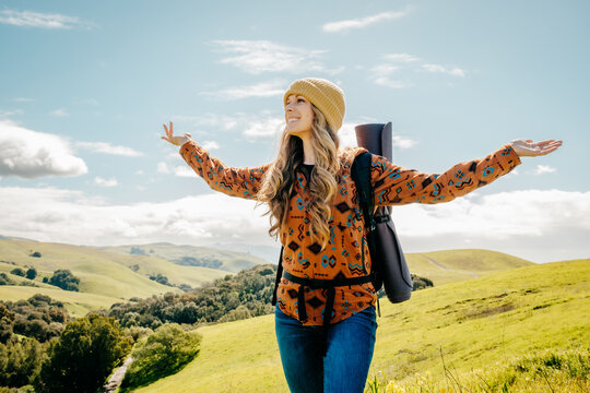 woman in the mountains backpacking 