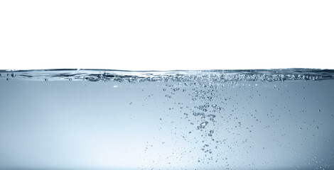 Bubbles in clear water on grey background