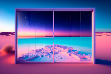 abstract doors with a winter image in the middle of the desert , AI generated illustration