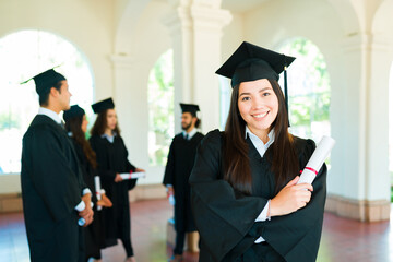 Caucasian woman feeling proud about finishing university education