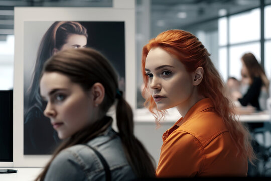two young girls in the office, Generative AI