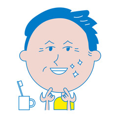 キラキラの歯を見せるシニア男性