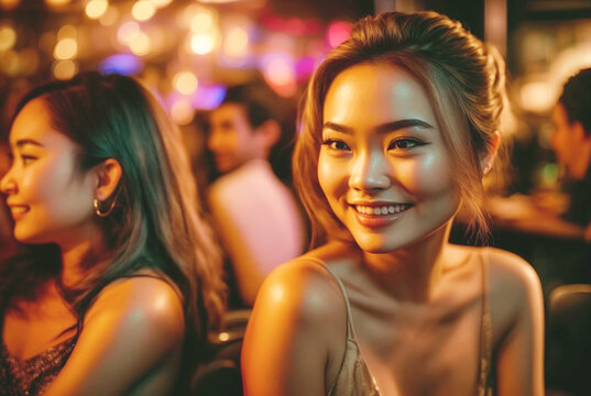 young asian adult female woman girl, friendly smiling dark tanned skin, asian girl, slim with dark hair and dark eyes, fictional place. Generative AI