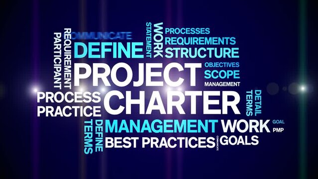 Project Charter animated tag word cloud;text design animation kinetic typography seamless loop.