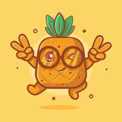 cute pineapple fruit character with peace sign hand gesture isolated cartoon in flat style design