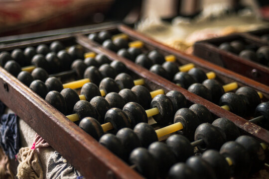 old abacus in the market, closeup of photo with shallow depth of field