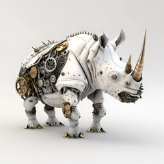 clockwork rhino isolated on white background made with generative ai	
