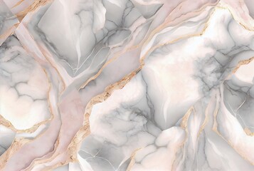 White marble with with gold and rose quartz surface abstract background. Decorative acrylic paint pouring rock marble texture. Horizontal natural gold and pink abstract pattern.