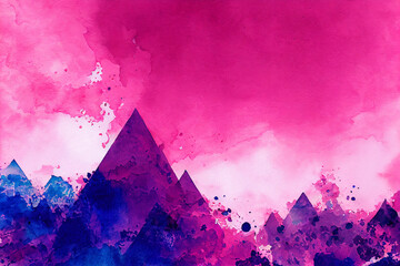 purple and blue abstract watercolor background with mountains