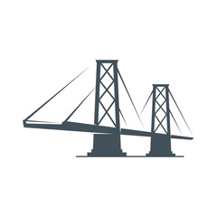 Bridge icon, construction, transportation and industrial building company vector symbol. Bridge arch towers silhouette emblem for urban transport link, city communication or building corporation