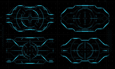 HUD aim control target frames, UI interface of digital futuristic technology, vector viewfinder screen. HUD aim control target borders for cyber space game or dashboard display with virtual hologram © Vector Tradition