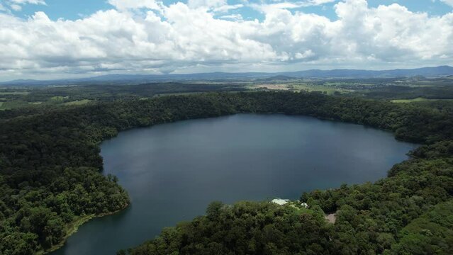 Spectacular aerial footage of Lake Barrine Atherton Tablelands Queensland Australia