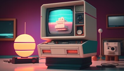 cassette futurism console game digital art illustration, Generative AI