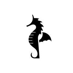 seahorse, dragon, black silhouette vector icon illustration