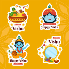Happy Vishu Festival Label Flat Cartoon Hand Drawn Templates Background Illustration