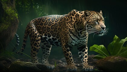 Fototapeta na wymiar amazon jaguar digital art illustration, Generative AI