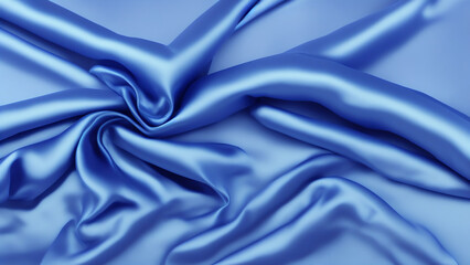 Blue silk satin. Folds on shiny fabric surface. Beautiful background with space for design. IA
