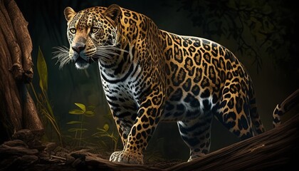 Obraz premium amazon jaguar digital art illustration, Generative AI