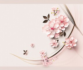 asian japanese style light pink Cherry blossoms and white background with flowers and a circle