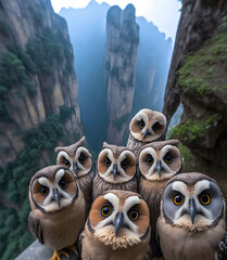 two owls in the mountains