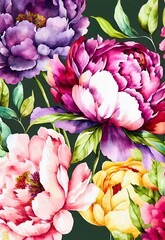 Colorful peony floral abstract pattern. Artistic drawn bright flowers and buds painting. AI generated creative decorative floral watercolor vertical poster.