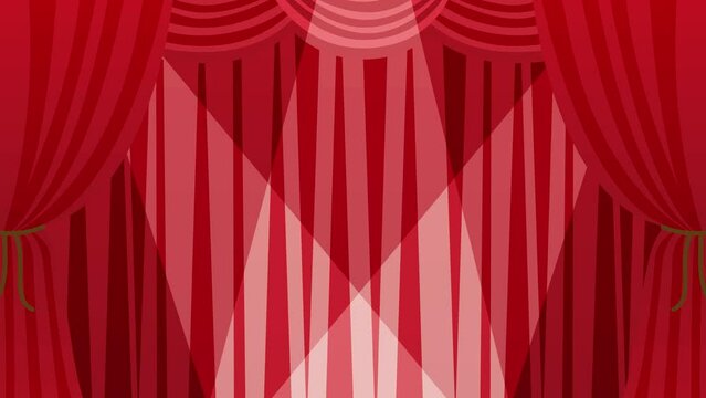 ステージ舞台カーテンが開いてスポットライトが点いて消えて閉じるまでのアニメーションビデオ