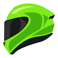 green full face helmet side view. concept of helmet, head protection, sport, motorcycle racer. flat vector icon.