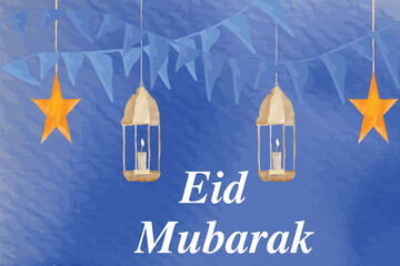 Elegant golden Eid festival greeting background with watercolor Vector
