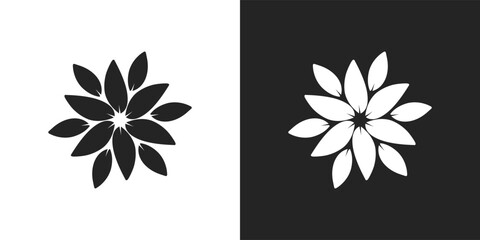 Obraz premium black and white beauty flower flat icon. nature, plant, flower, leaf, leaves, beauty, decorative, decoration, autumn, bloom, romance, wedding, clipart, sticker, logo, logotype, vector illustration